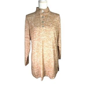 D&Co Marled Mustard Yellow Soft Knit 4 Button‎ Top Sz LP  Large Petite